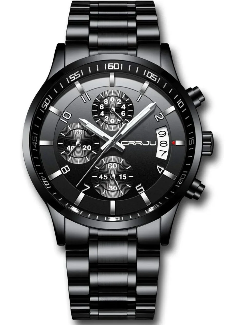 Men's Black Analog Quartz Stainless Steel Waterproof Chronograph Wrist Watch